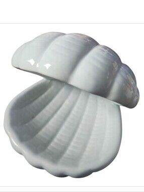Vintage Shell Shaped Blue Ceramic Trinket Vanity Dish NWOT